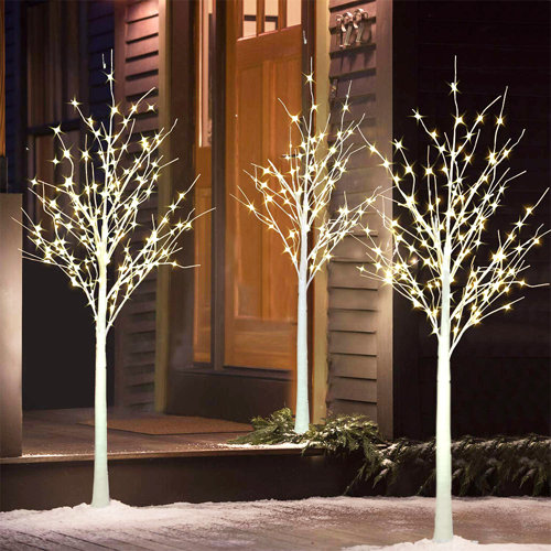 The Holiday Aisle® Jasmynn 3Pack Lighted Birch Tree for Home Decor